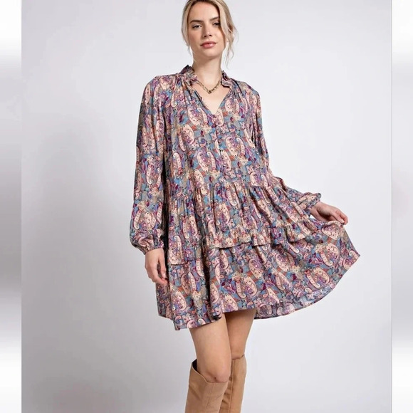 New! Easel Paisley Printed Challis Dress - Picture 2 of 9